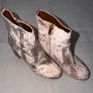 Coach Velvet Ankle Boots in Cream and Tan